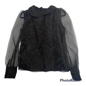 EN SAISON BLACK LONG SLEEVE SHEER BLOUSE SIZE XS